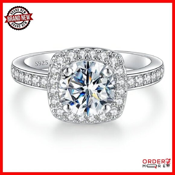 2CT Moissanite Halo Promise Ring Sterling Silver Size 7 - Picture 2 of 8